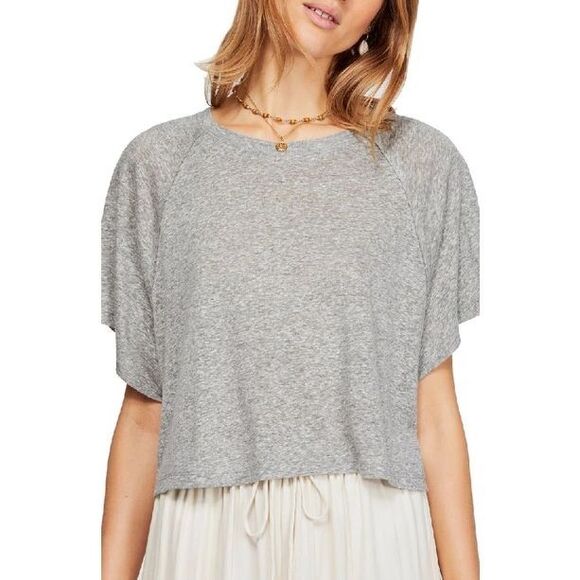 We The Free Weekend Linen Blend Tee In Gray Sz S - Picture 2 of 8